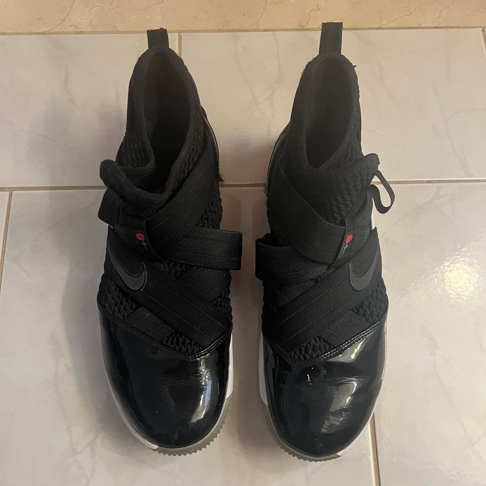 Nike LeBron Soldier 12 Black with Red Rose Detail Basketball Shoes